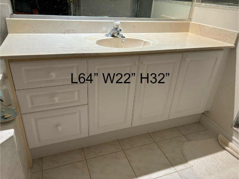 washroom vanity cabinet with sink and faucet