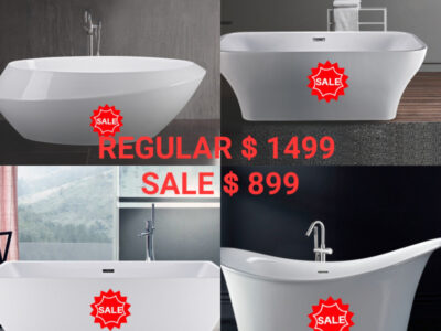 FREE STANDING BATH TUB FAUCET LED MIRROR PORCELAIN TILE VANITIES