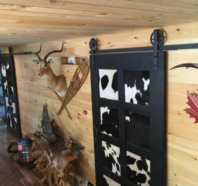 2 sets of custom made authentic cowhide Barn Doors with hardware