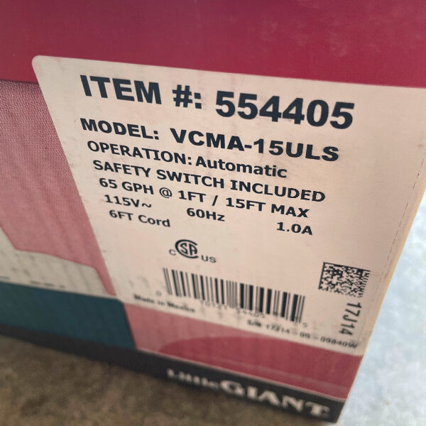 Little Giant Condensate Pump Model # VCMA-15