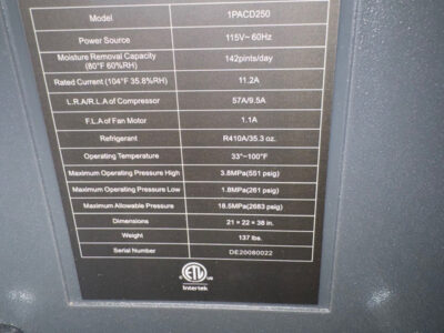 Damp2dry 250 pint industrial dehumidifier
