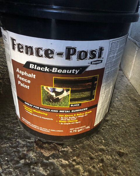 Black paint for outdoor wood and metal surfaces. Half price