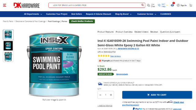 Epoxy Pool Paint, 2 Gal. Semi-Gloss White by INSL-X