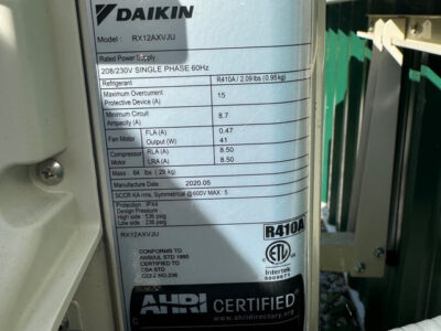 Daikin 1 ton hvac mini-split heat pump