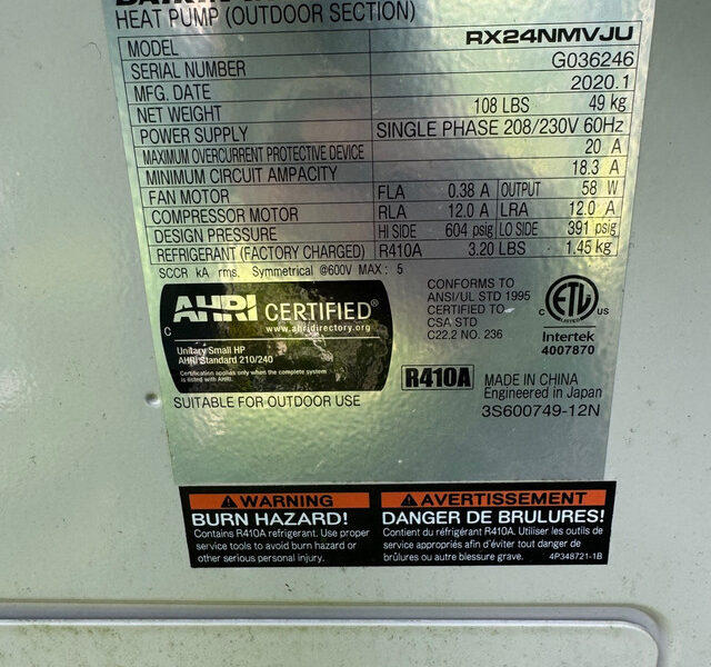 Daikin 2 ton hvac mini-split heat pump and air conditioner
