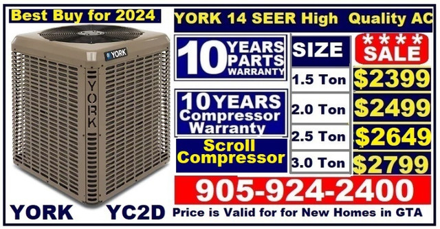 Lennox Goodman York air conditioner from $2399, Furnace $2499